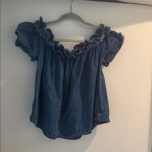 Free People Ruffled Blue Blouse